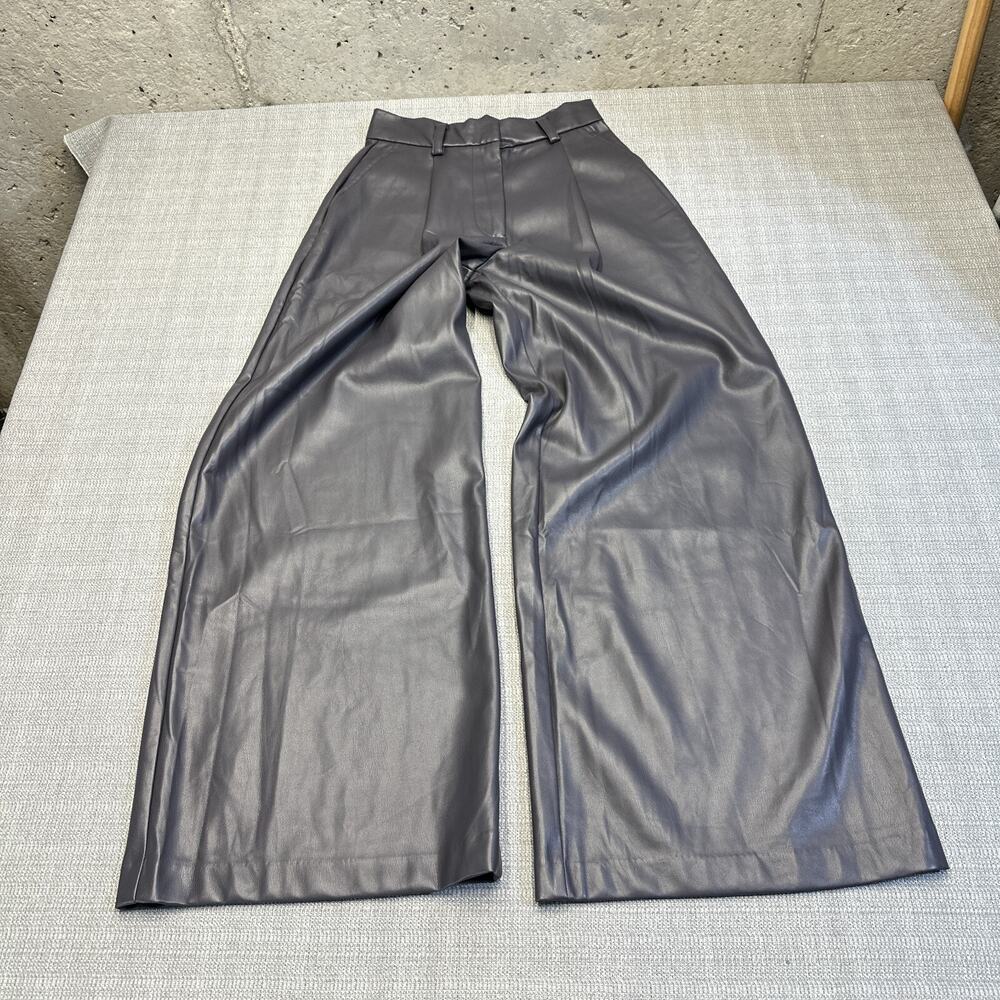 Nasty Gal Collection‎ Vegan Faux Leather Pants Womens 4 Grey Wide Leg Festival